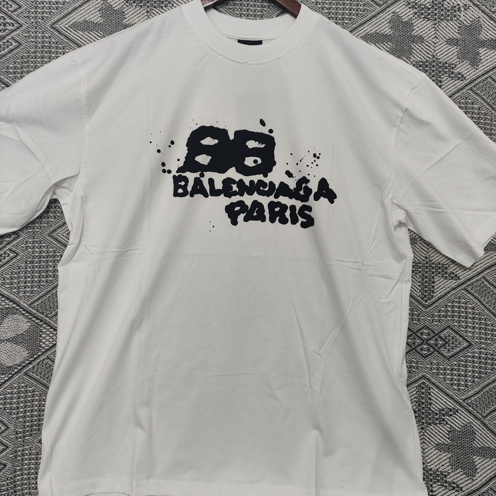 Balenciaga White T-Shirt with Black Graphic Logo